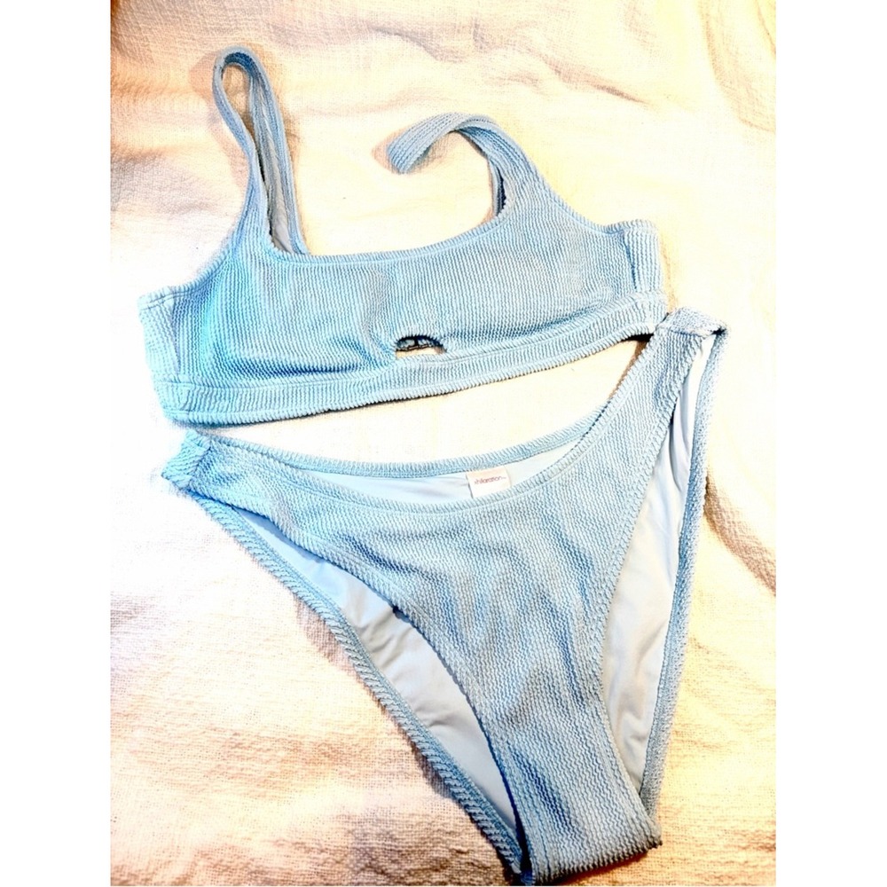 NWT - Xhilaration Textured Cut Out Scoop Neck Bralette Blue Bikini Set - size XL
